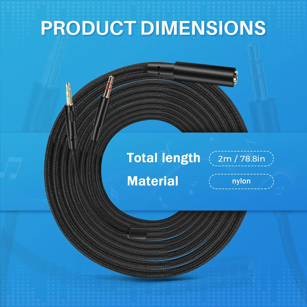 M85K 3.5mm Universal 2 in 1 Gaming Headset Audio- Extend Cable for Cloud II/Alpha-/Cloud Flight/Core Headphone