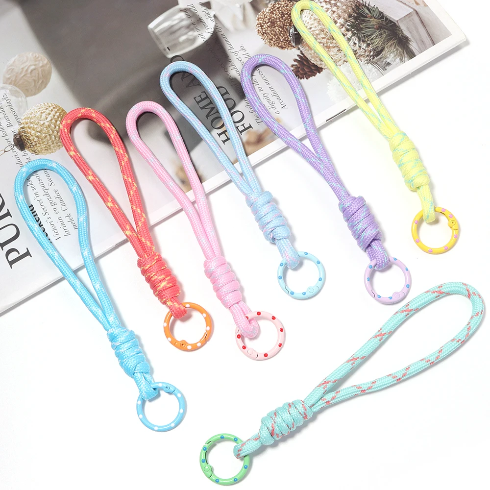 5 Stück/Set Bunte Geflochtene Schlüsselanhänger-Lanyards mit Metallring für DIY Taschenanhänger, Handyketten und Schlüsselring-Zubehör – Detail 3