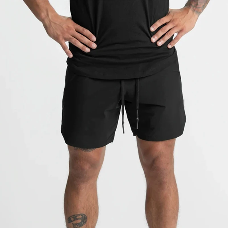 2025 New Men's Shorts Single-Layer Woven Quick Dry Solid Color Running Fitness Sports Casual American Fifth Pants Comfortable