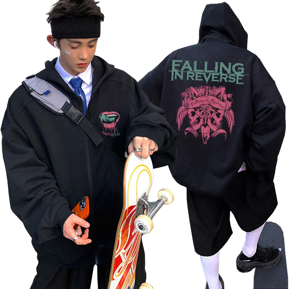 

Falling in Reverse Zipper Hoodie Men Women Gothic Rock Zip Up Jacket Men's Casual Oversized Streetwear Male Fashion Hoodies Coat