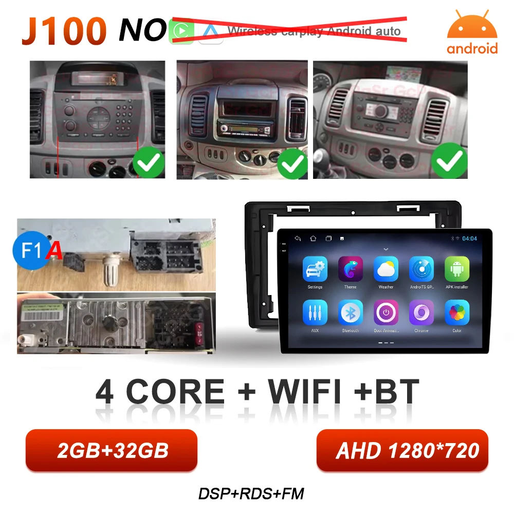 Android 16 autoradio voor Renault Trafic 2, Opel Vivaro A en Nissan Primastar 2001-2014, multimediaspeler met Carplay en GPS-stereo