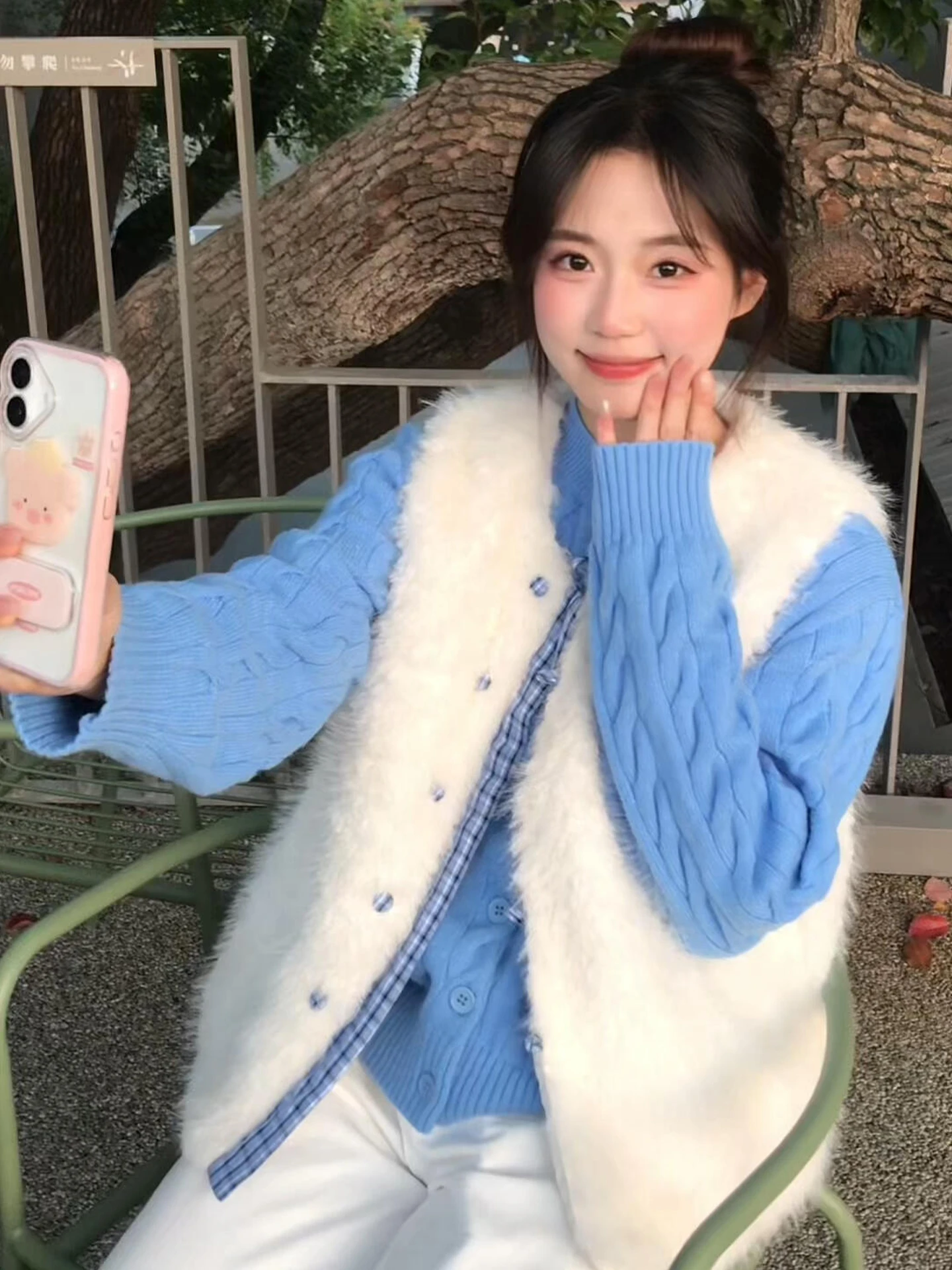 Coreano Sle Gilet di pelliccia di agnello bianco Capispalla da donna Autunno Inverno Nuovo arrivo Abiti invernali carini Set a due pezzi Dolce Sle