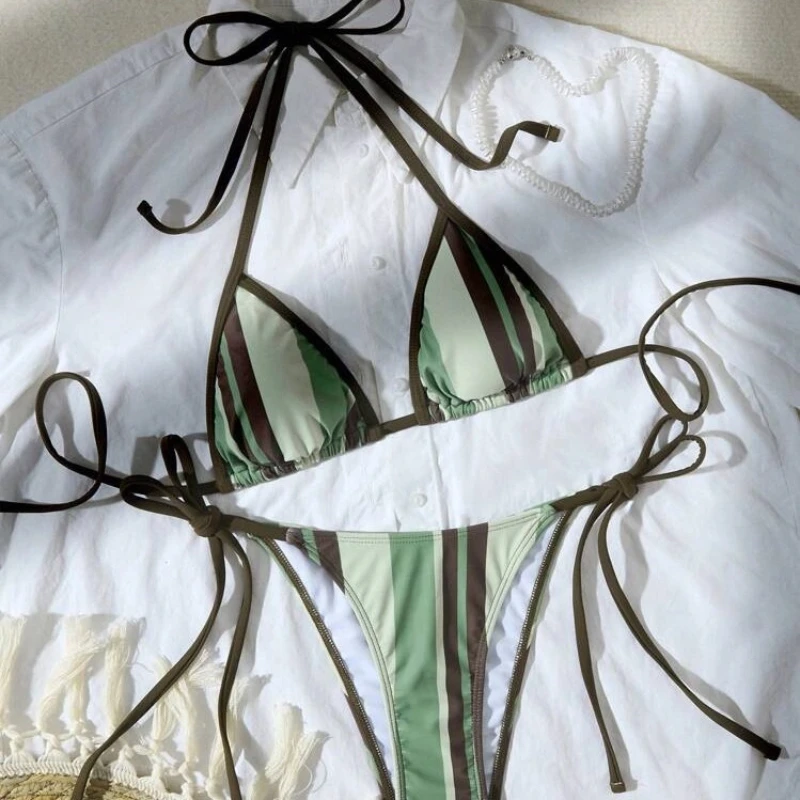 

Бикини с бантом, женский летний купальник, 2025 г., сексуальный комплект бикини с низкой талией, пляжная одежда, купальные костюмы с эффектом пуш-ап