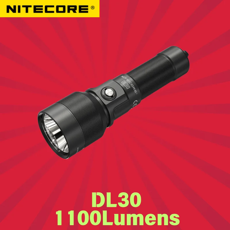 Nitecore DL30 1100Lumens White Light 100M Submersible Rechargeable Dive Light Diving Flashlight +21700 5000mAh Battery