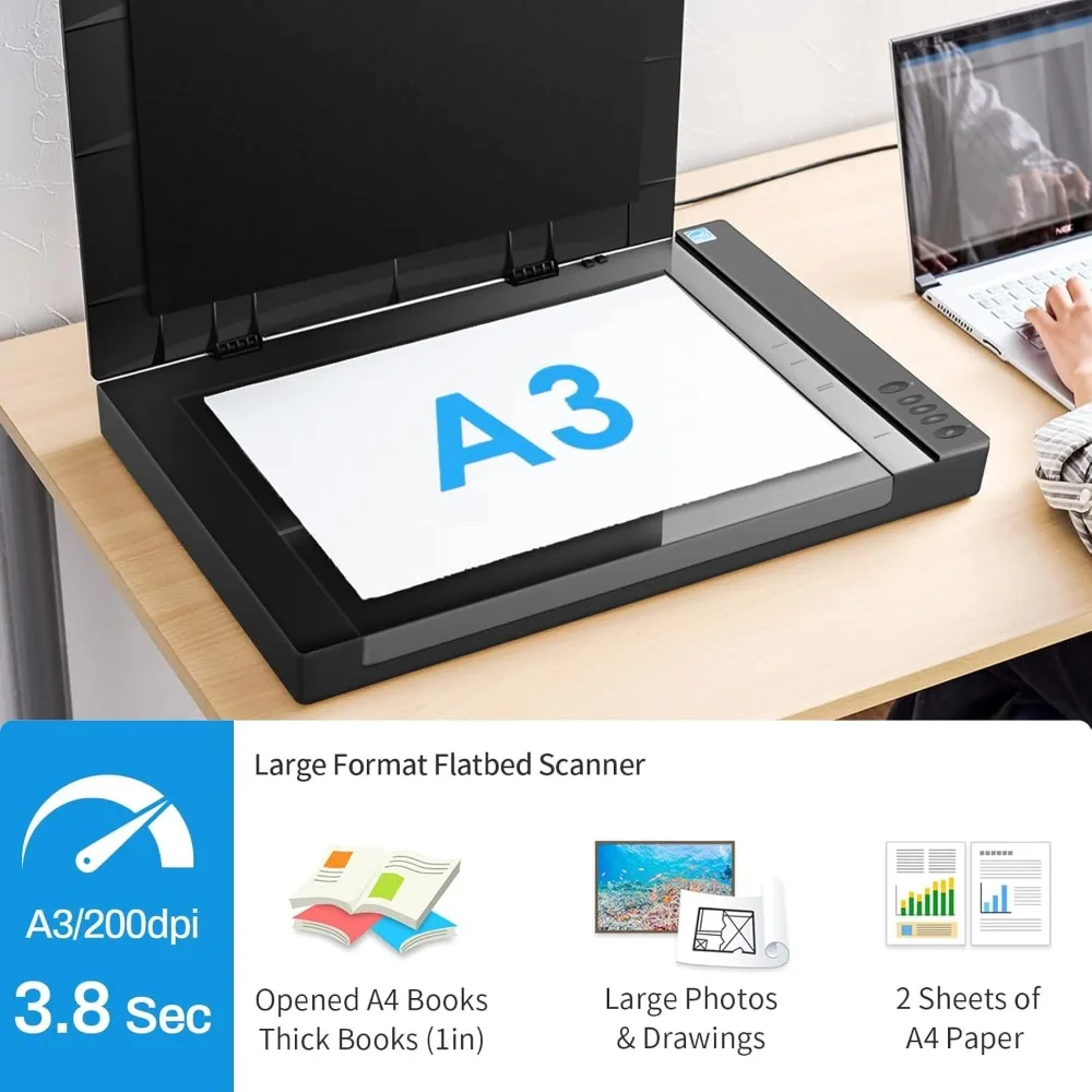 Large Format Flatbed Scanner, A3 Size, CIS Sensor, Scan 12