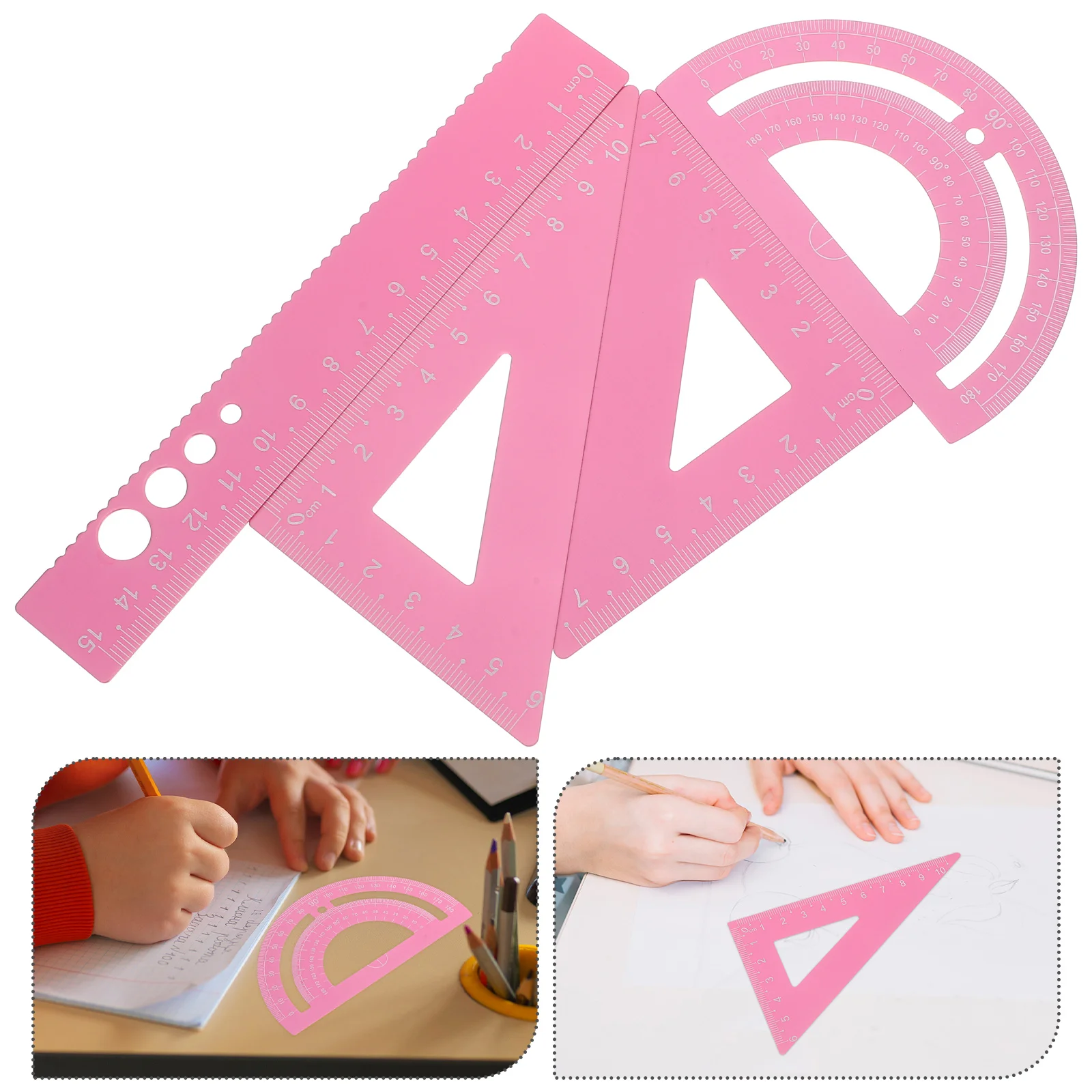 1 set 1 Set Math Geometry Ruler Kit Measuring Tools Classroom Office Supplies Ergonomic Anti-Slip Design Drafting Tool Precise