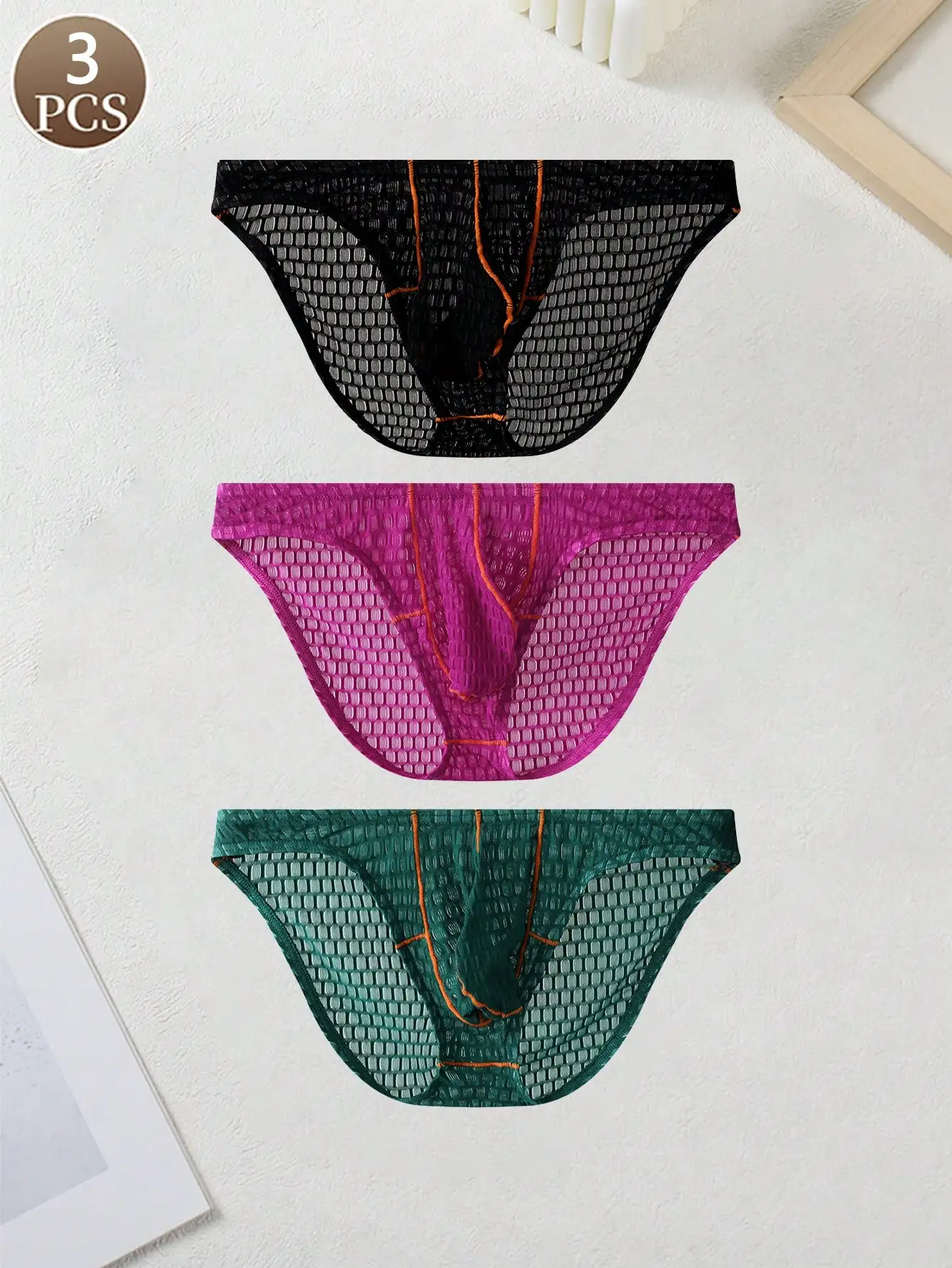 

3PCS Casual sports knit fabric soft solid color low waist seamless Men's underwear