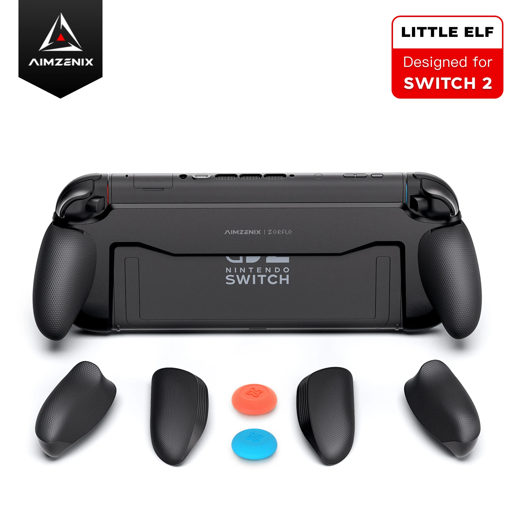 aimzenix-任天堂スイッチ2用エルゴノミクスシリコングリップ、滑り止め交換可能グリップ（3サイズ）、ドック対応