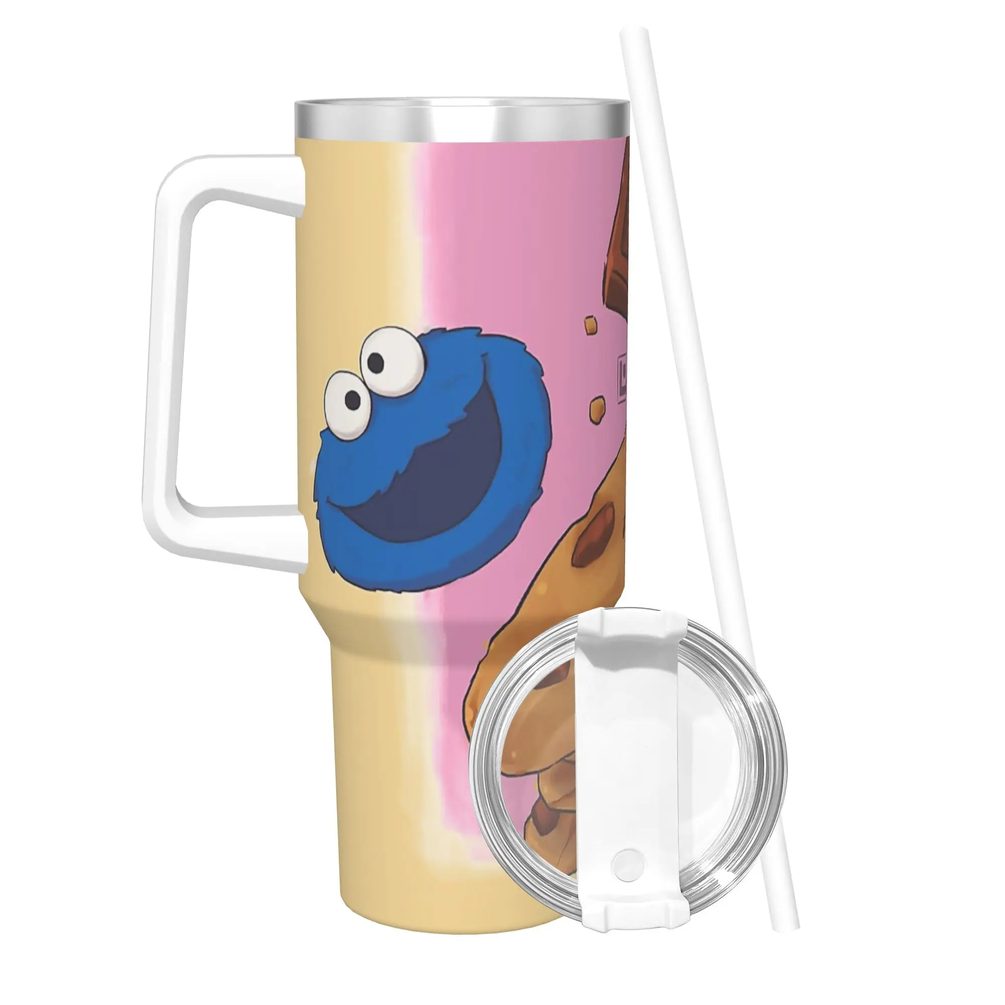 Stainless Steel Tumbler Cookie Monster Blue Chocolate Thermal Mug  Portable Cold Drink Mugs Cup Travelist Water Bottle