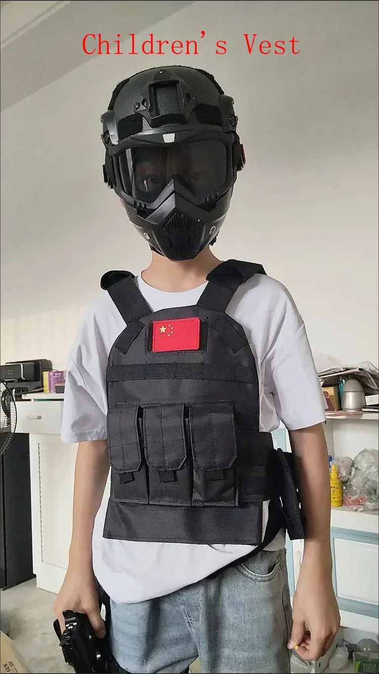 Kind Nylon uitrusting met zwemvliezen Tactisch vest Body Armor Jachtdrager Kinderaccessoires 6094-zakje Camouflage Camo Trainingsvest