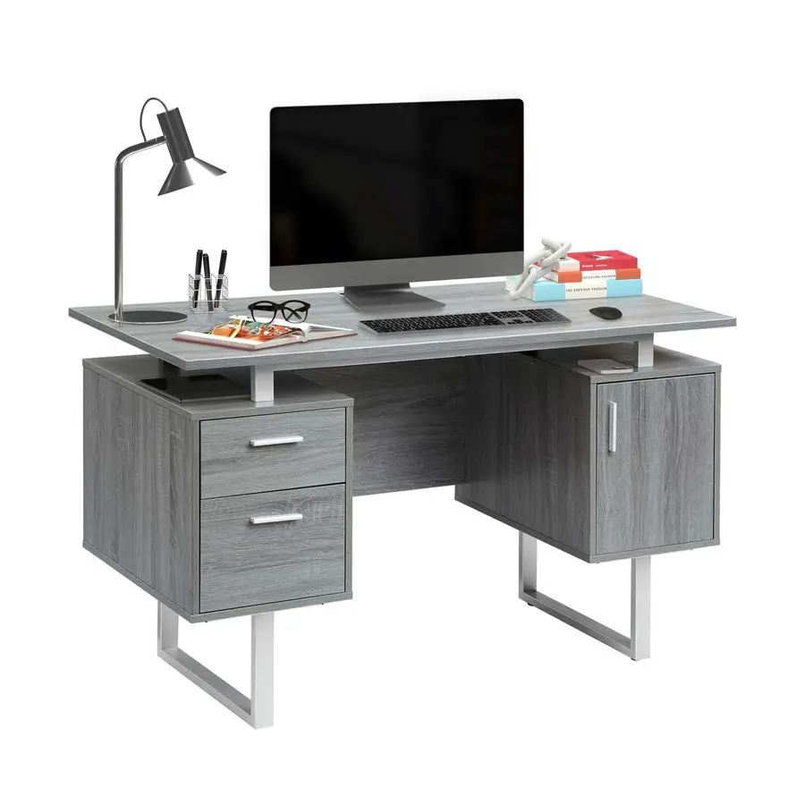 Bureau moderne avec rangement, gris