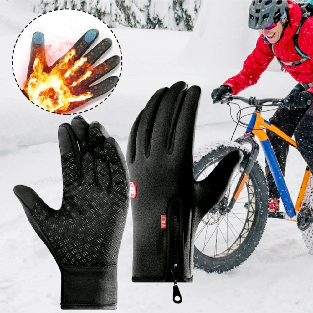 Luva Térmica para Motociclistas com Forro de Pelúcia, Impermeável, Corta-Vento, Touchscreen, Dedos Sensíveis
