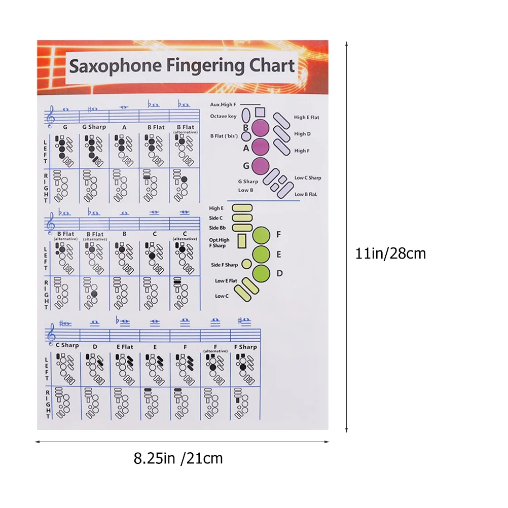 Saxophone Practice Chart Chord Poster Coated Paper Music Learning Reference