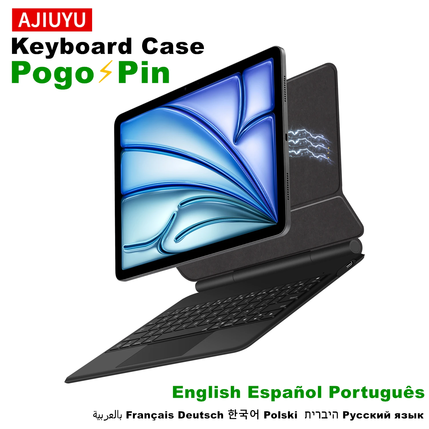 Keyboard Ajaib Pin Pogo untuk iPad Air 11 Inci M3 M2 2018-2022 Pro M4 5th 4th 3rd Case Arab Korea Rusia Jepang Thai Ibrani