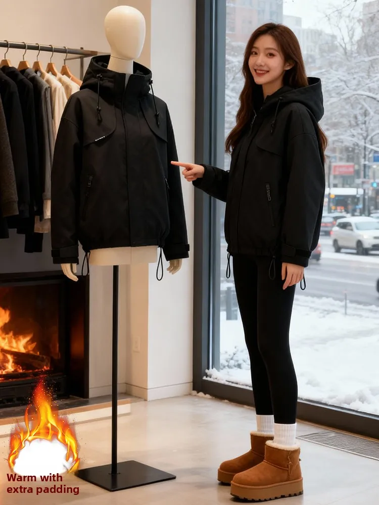 เสื้อแจ็คเก็ตผู้หญิงแบบมีซับใน รุ่นเกาหลี สำหรับฤดูหนาว เสื้อคลุมกันลม สวมใส่สบาย เหมาะสำหรับทำงาน