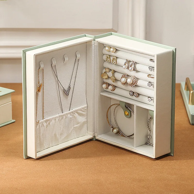 

Book Jewellery Box Organiser for Rings Earrings Necklaces PU Leathers Cases