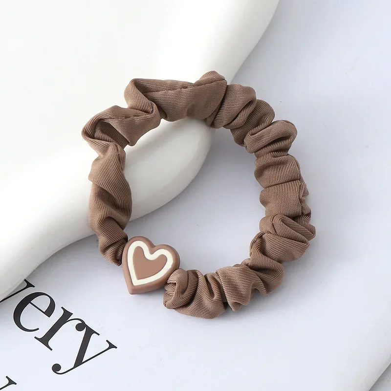 1pc Color Heart Charms Scrunchies Women Girls Large Intestine Hair Ropes  Black White Ring Elastic Ponytail Holders Rubber Band