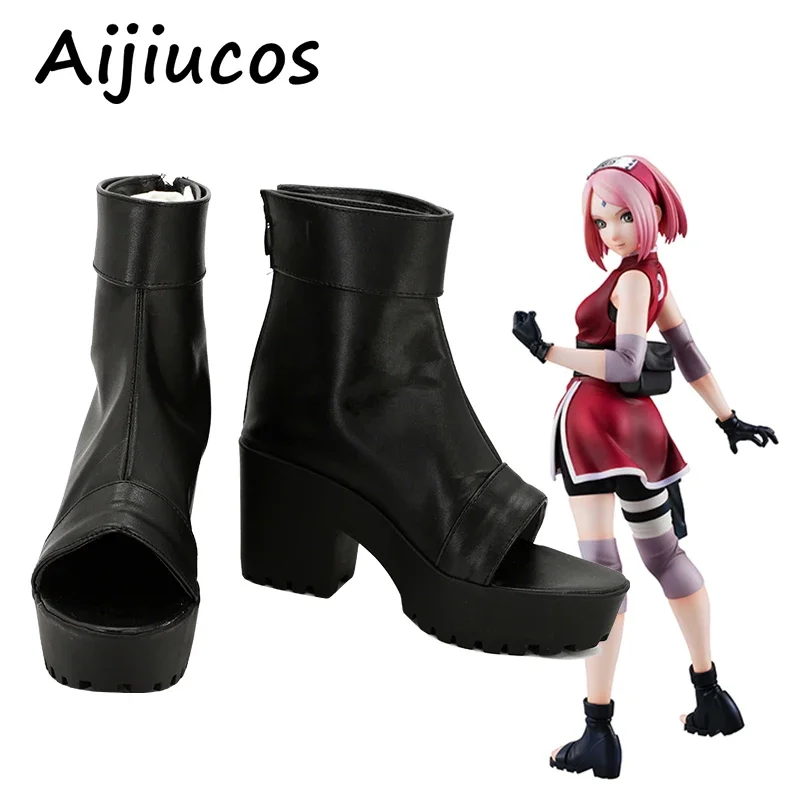 Anime NARUTO MOVIE THE LAST Haruno Sakura Cosplay Shoes Halloween Party stivali Ninja in pelle artificiale realizzati su misura per Unisex