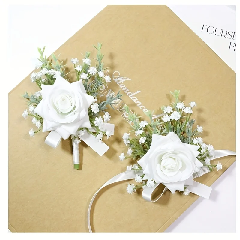 1pcs Wedding Flower Art Business Celebration Opening Guests Breast Flower Hand Flower White Sky Star Rose