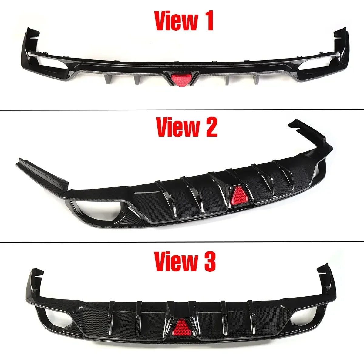 Carbon Fiber Look Rear Bumper Diffuser Lip Spoiler With LED Light For Honda Civic 11th 2022-2023 Car Accessories Body Kit