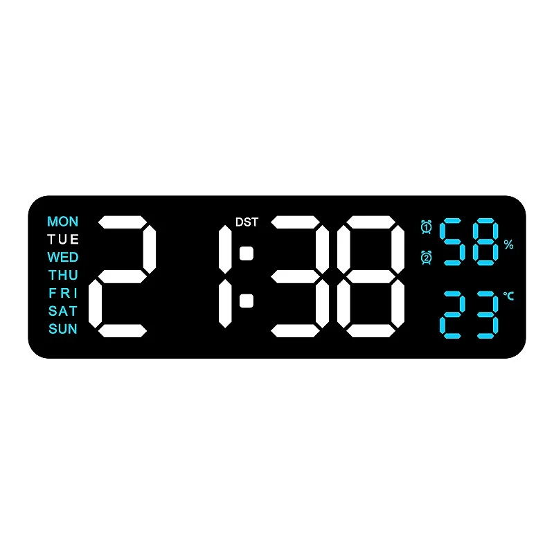 9 inch grote digitale wandklok USB-aangedreven TEMP Vochtigheid Week Auto Dimmer DST Tafelklok 12 / 24 uur Elektronische LED-wekker