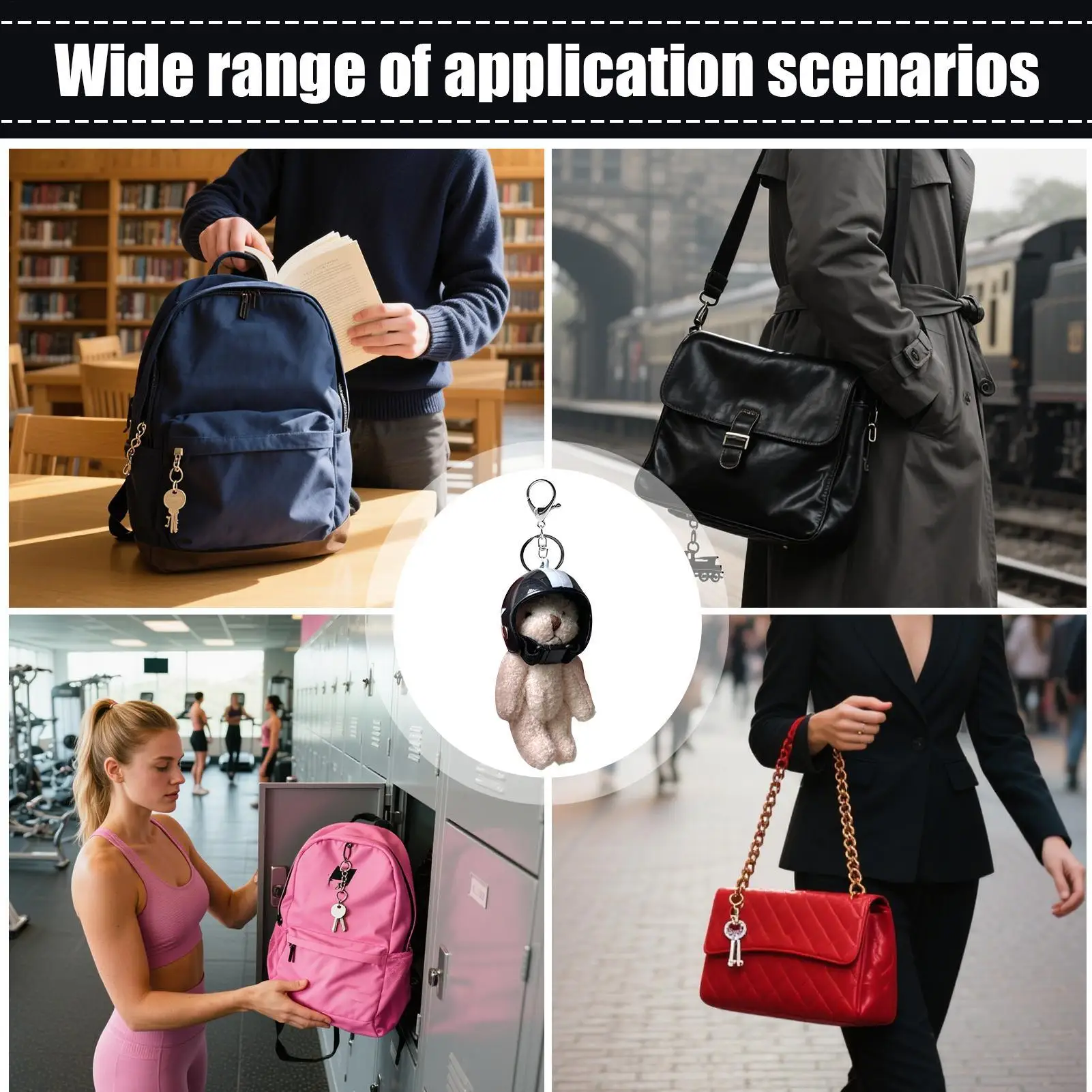 LLavero de oso con casco, llavero de felpa de oso, llavero de Animal elegante para mujer, mochila de viaje, monedero, billetera, decoración del hogar