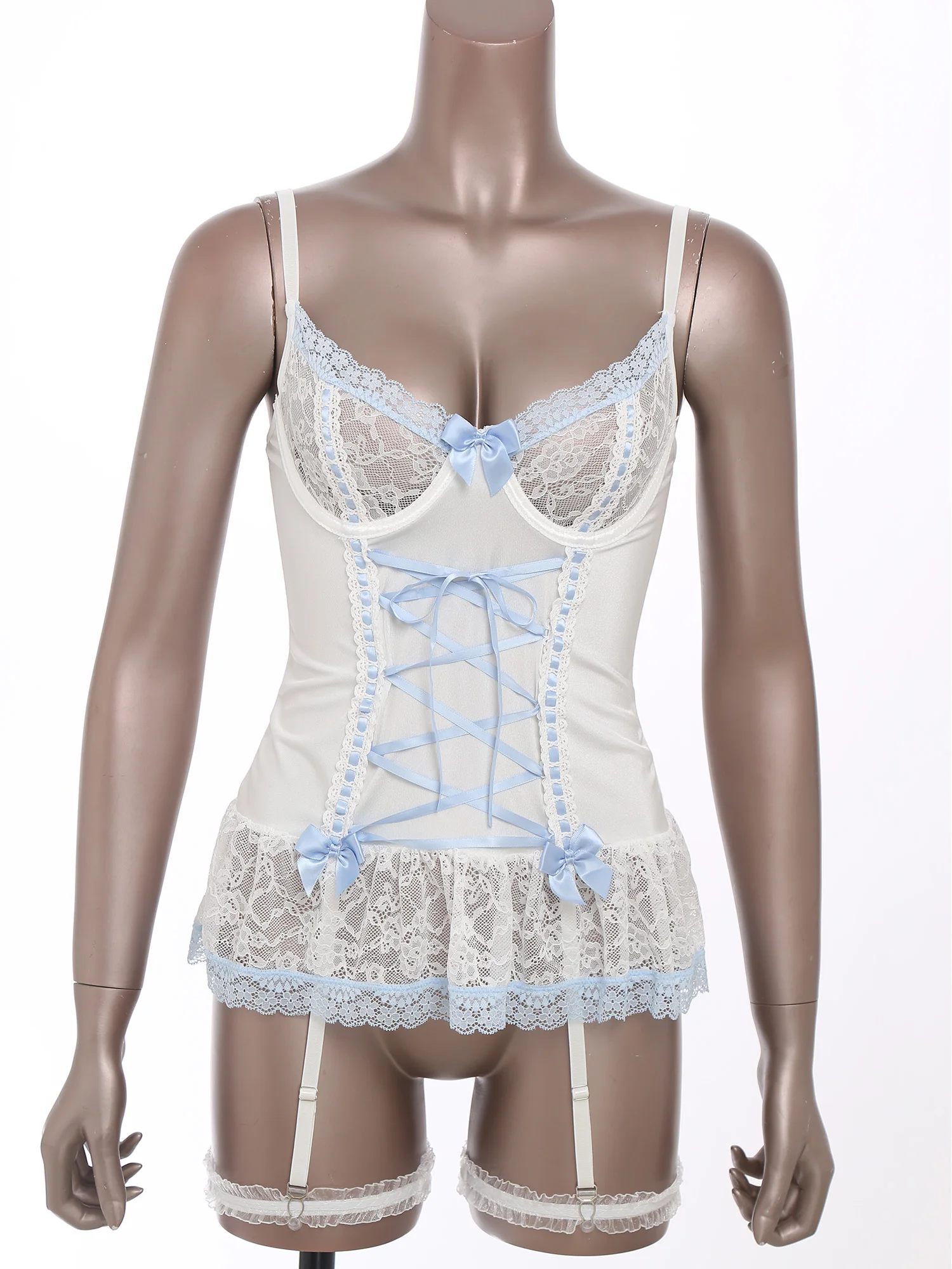 

Женские кружевные ночные рубашки Babydoll с цветочным принтом, прозрачное микро-платье на шнуровке спереди с рюшами и стрингами, комплекты нижнего белья с подвязками на бедрах