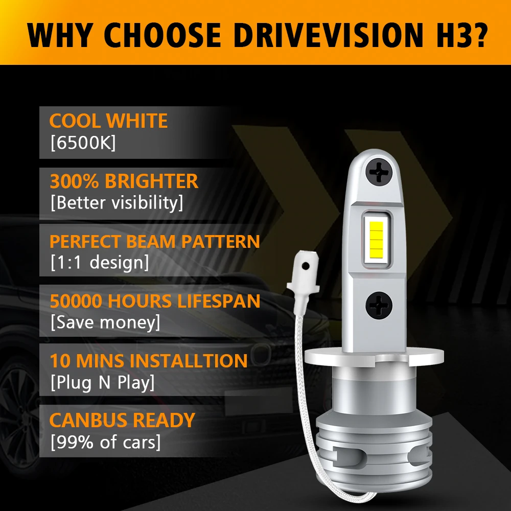 DriveVision 2pcs H3 Led 24v Truck Led Lamp Mini Size for Car 12V Led Bulb Auto Fog Light 6500K 4300K  3000K