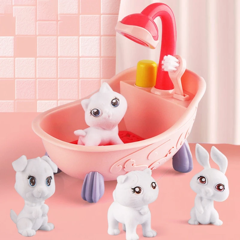 Diy Pet Painting Doodle Pet Frosted Animal Toy Set Come and Bathe Your Pet Graffiti Handmade Toy for Children Gifts(A)