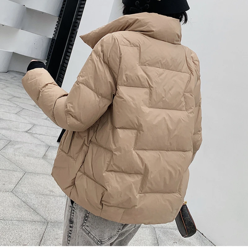 Korean Fashion Casual Padded Cotton Coats Stand Collar Single Breasted Loose Warm Jackets 2024 Fall Winter Solid Elegant Parkas