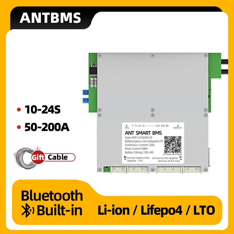 BMS Ant Intelligent avec Bluetooth Intégré, Balance de Batterie, 10S à 24S, 500A, 450A, 300A, 180A, 120A, Eddie Ion Lipo Lifepo4 LTO, 60V, 72V, 20S, 22S