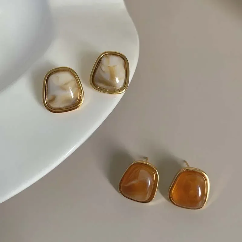 خمر القهوة اللون مربع الراتنج وأقراط للنساء الفتيات موضة المعادن غير النظامية هندسية أقراط مجوهرات 2023 العصرية