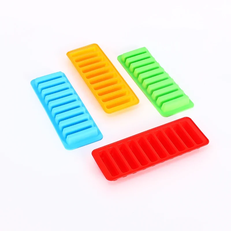 2PCS 10 Grids Stick Shape Ice Tray Non-Stick Easy Release Push Popsicle Out Cylinder Silicone Ice Cube Tray Jelly Chocolate Mold