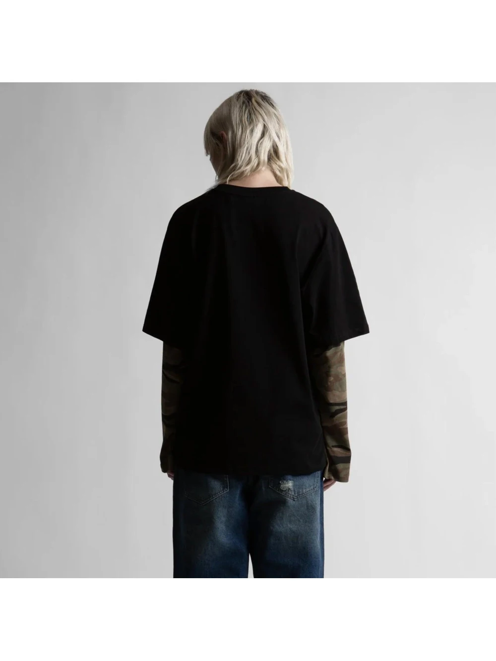 2026 New Beast Catcher Printed Fake Two piece Camouflage Splicing Long sleeved Top Street Trendy Subculture Casual Top Unisex