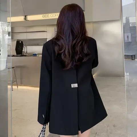 여성용 롱 블레이저 루즈 재킷, 원피스 의류, 여성 코트 및 재킷, 솔리드 오버 블랙, 젊음, 여성 의류, 새로운 아우터