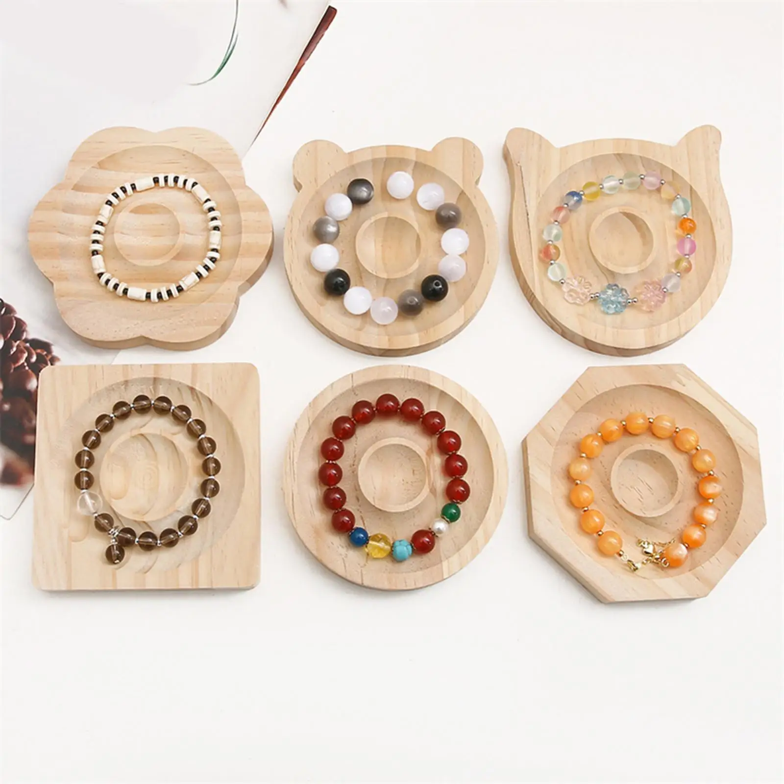 Bamboo Bracelet Tray Jewelry Storage Plate Beads Pendants Showcase Organizer, Jewelry Tray Holder for Home Decor Birthday Gift