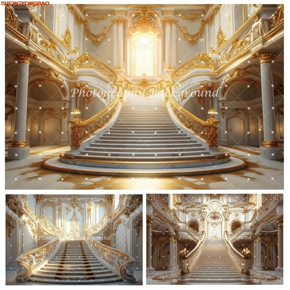

Gold Palace Backdrop for Photography Interior Scene Stairs Birthday Party Wedding Ceremony Photo Background Photostudio Props