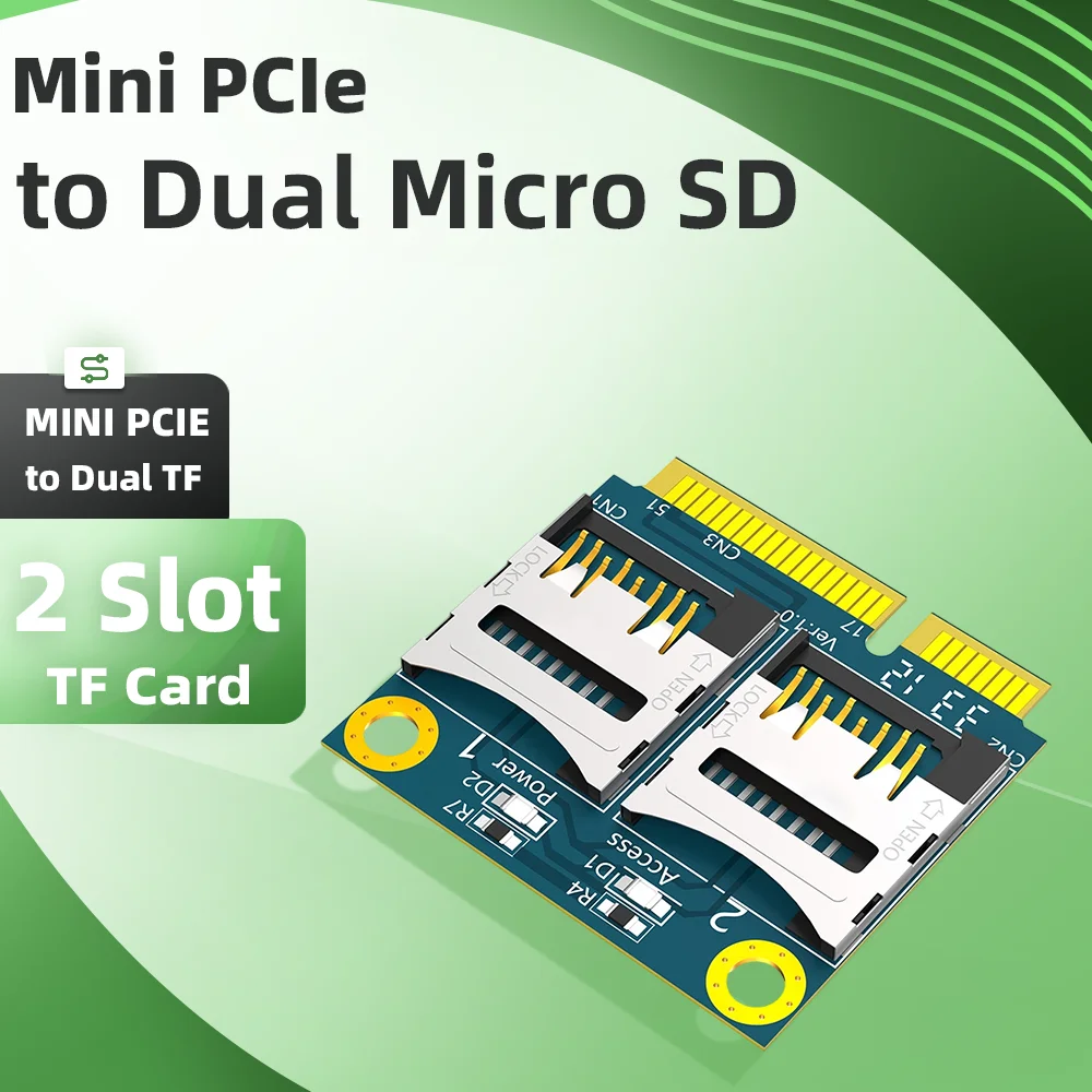 Mini PCIe to Dual Micro SD TF Card Reader Adapter 2 Ports Laptop SSD Expansion Card Support Memory Card Storage Expansion Board