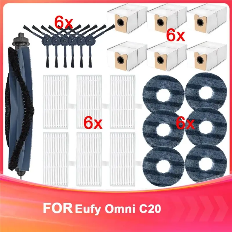 

Совместимые с YCOC аксессуары для Eufy Omni C20: мешок для пыли, HEPA-фильтр, роликовая и боковые щетки, тряпка для швабры, запасные части