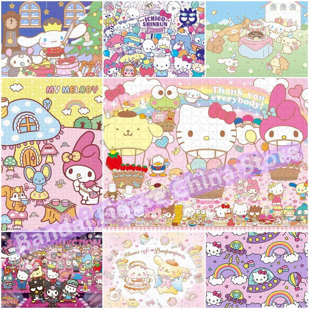 

300/500/1000 Pieces Hellokitty Cinnamoroll Stress Relief Toy Jigsaw Puzzle Kids Sanrio Characters Cartoon Print Puzzle Gifts