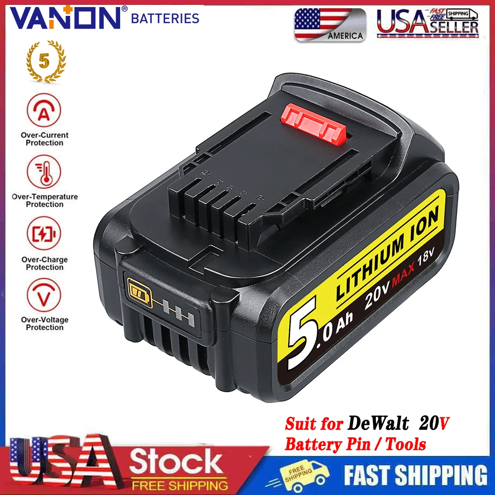 

VANON 1PACK DCB205 5.0Ah Replace for Dewalt DCB200 DCB201 DCB204 DCB206 20V Max Lithium-ion Battery Pin