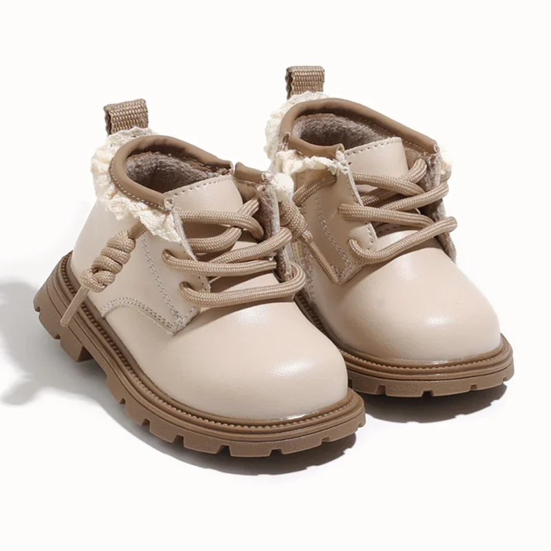 

2025 зимние новые ботинки для малышей для девочек, теплые короткие ботинки на флисовой подкладке, нескользящая детская хлопковая обувь на мягкой подошве для детей от 1 до 4 лет