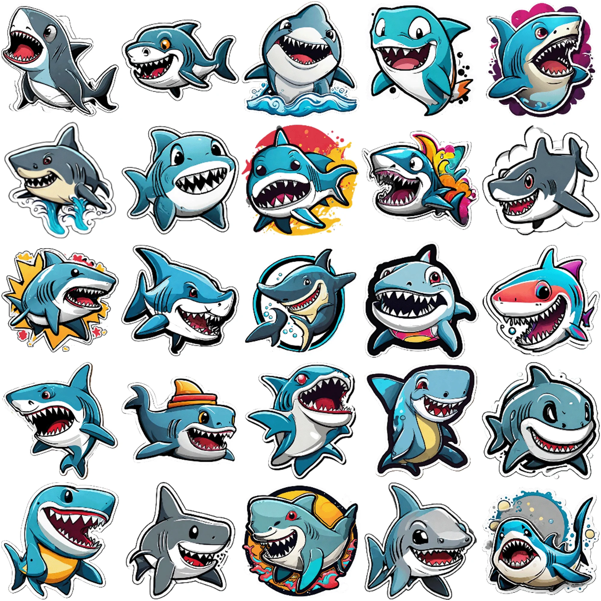 50 pieces of cute cartoon shark graffiti stickers Cute Cartoon Shark Graffiti Stickers for Home Decor