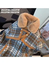 2022 Autumn and Winter New Korean Fashion Retro Loose Plaid Cape Coat For Women Trendy Wild Thickened Fur Neck Woolen Coat