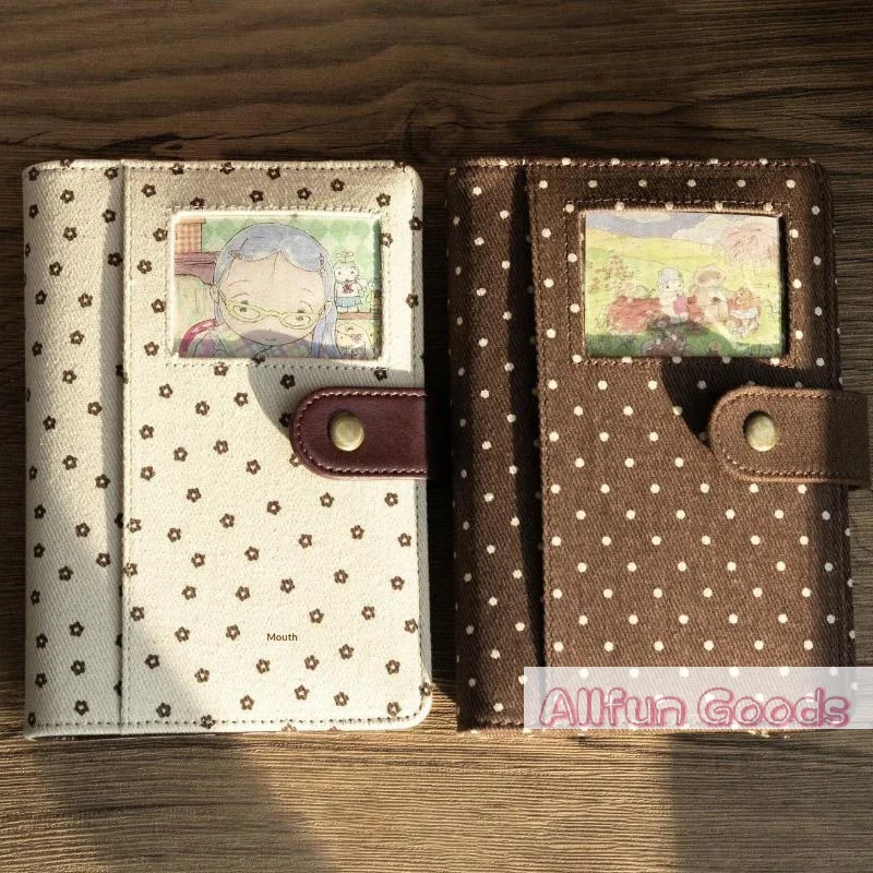 [TG835]Cute Retro Polka Dot Canvas Notebook Snap Closure Cartoon Photo Insert For Journaling Scrapbooking School Note Taking