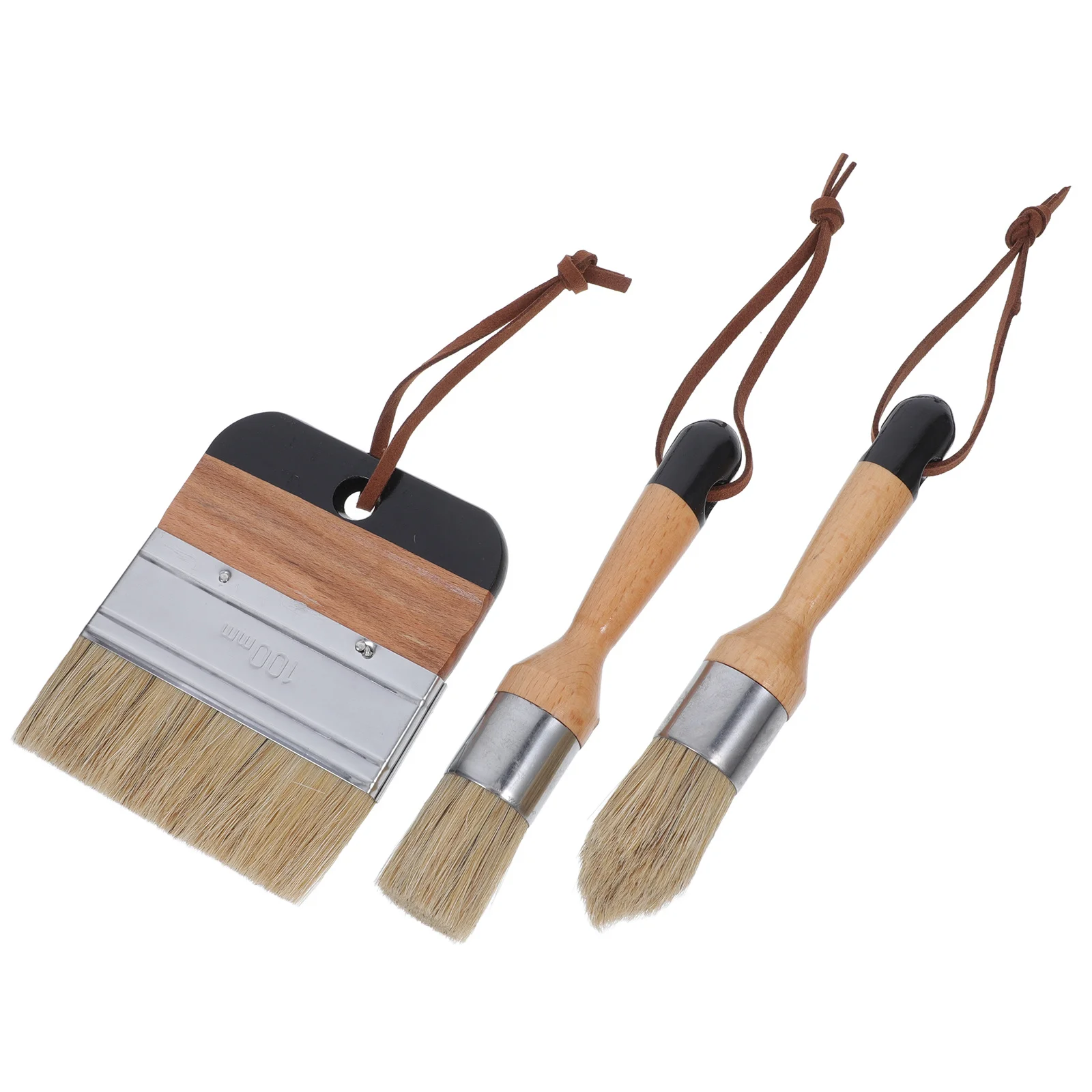 

Professional Brush Kit Round and Flat Wax Brushes Made with Dense Boar Bristles for Smooth Blending on Wood Walls