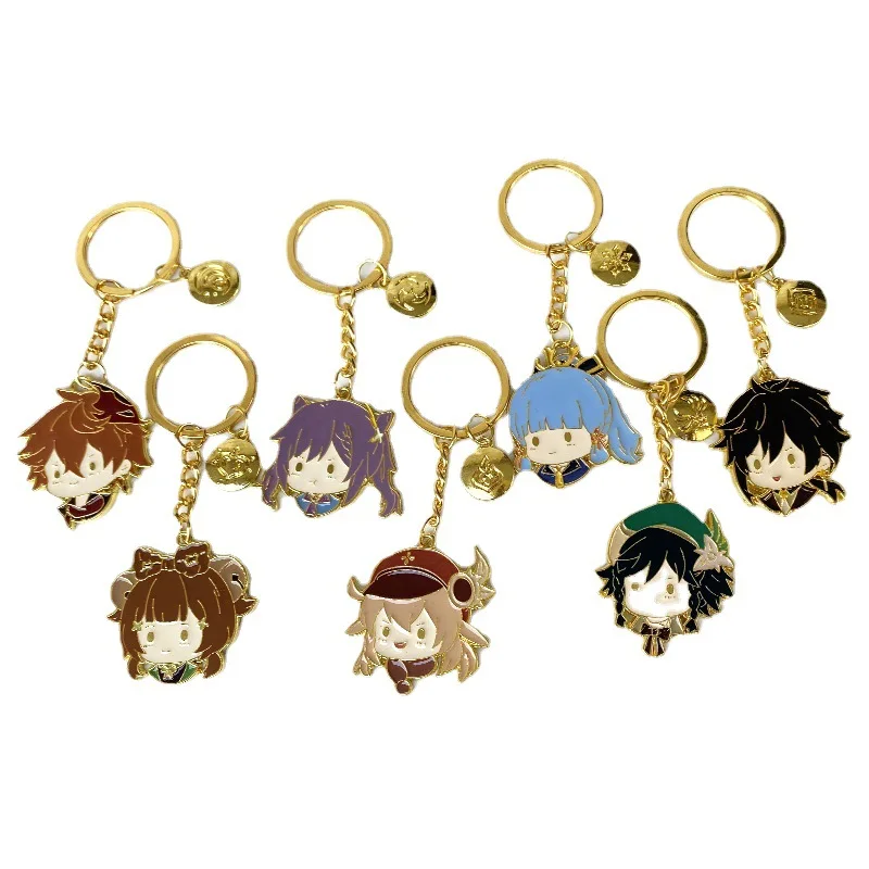 Anime  Impact Keychains Student Diluc Zhongli Keqing Vventi Klee Game Gift Schoolbag Charms Metal Pendant