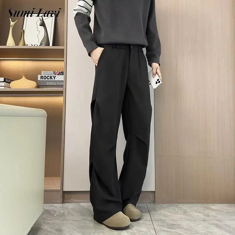 

Fashionable Mens Straight Trousers Vintage Solid Color Loose Draped Pants Men Daily Casual Cargi Trousers 2026 Spring Fall