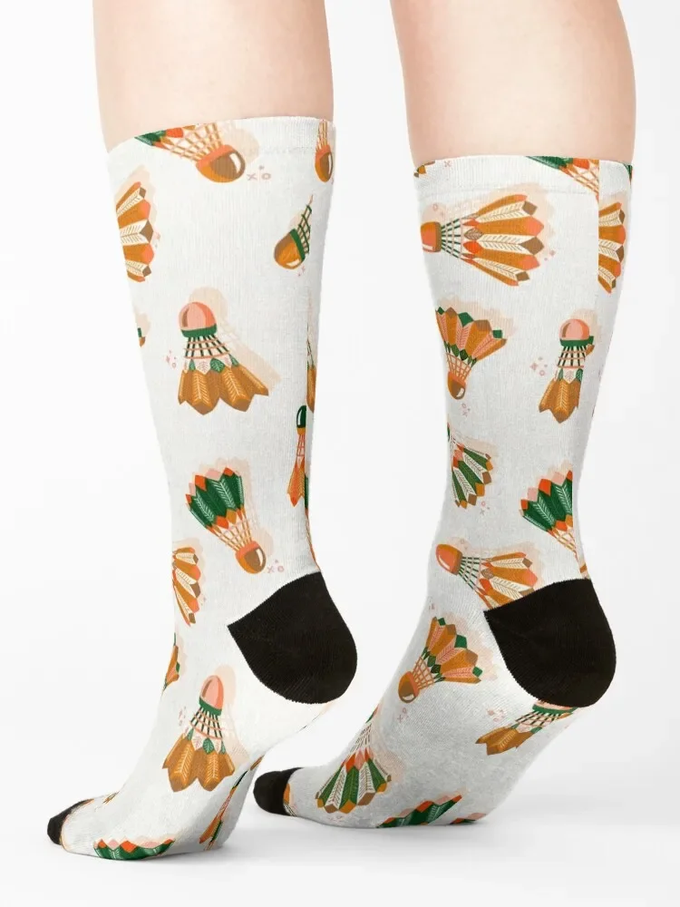 Badminton Birdies – Pink & Green on White Socks short moving stockings Antiskid soccer essential Socks Women's Men's