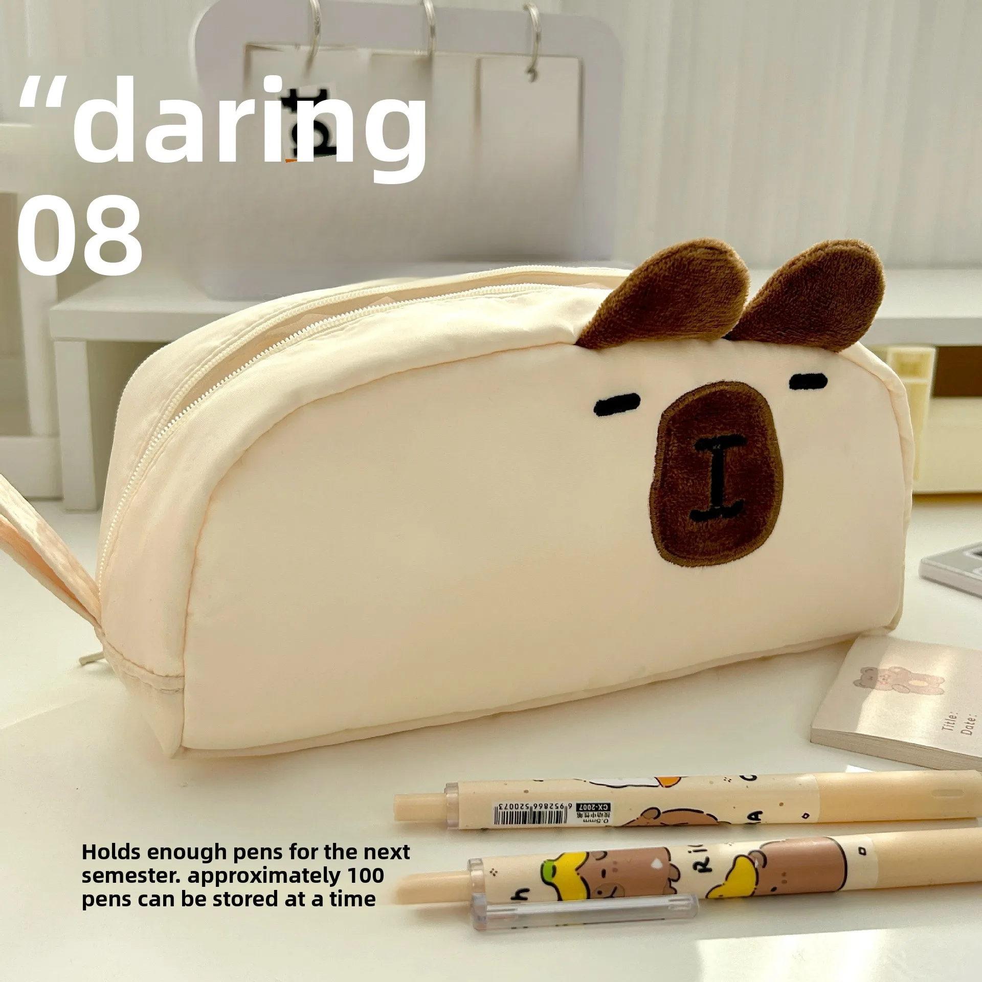 Black Kitten cartoon Pencil Case Ins Three-Dimensional Kapibara Stationery Bag Large Capacity Simple Student Pencil Case